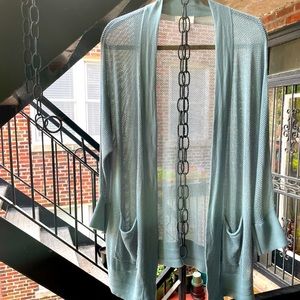 Loft Open Front Slate Blue Mesh Cardigan Sz M/L